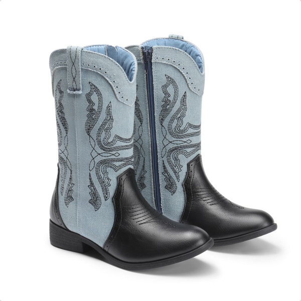Kids Embroidery Western Cowboy Boots - BLUE-BLACK - 5